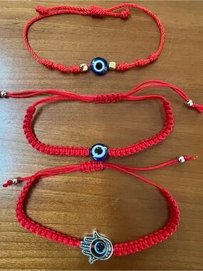 Red Evil Eye & Hamsa Adjustable Bracelet Set - Protective Charm Bracelet